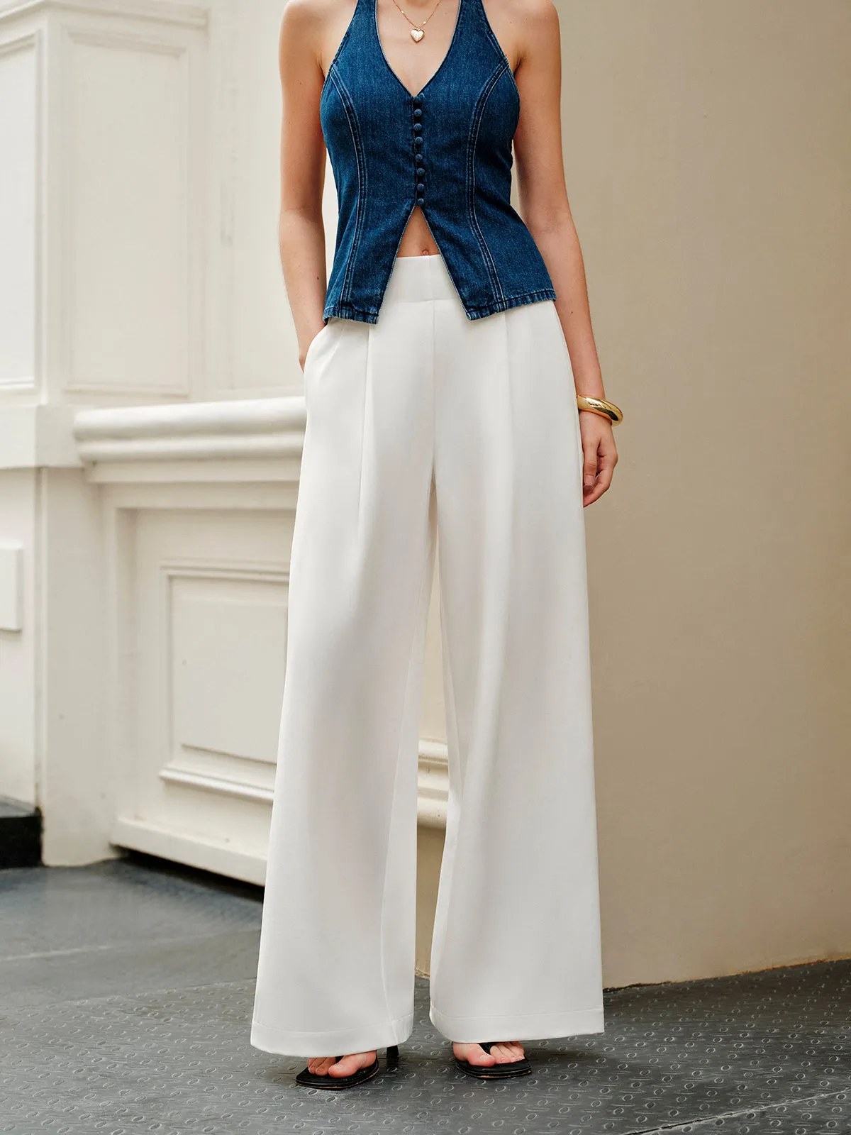 Mid-Waist Wide-Leg Pants sold by COMMENSE product image thumbnail 5