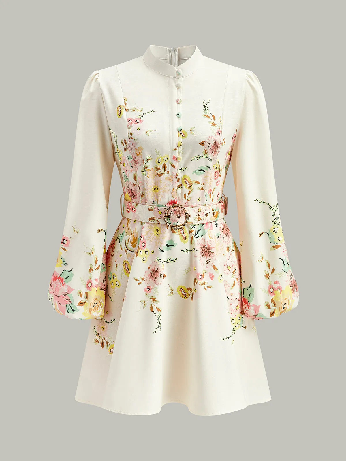 Floral Print Button Detail Dress With Belt sold by COMMENSE
