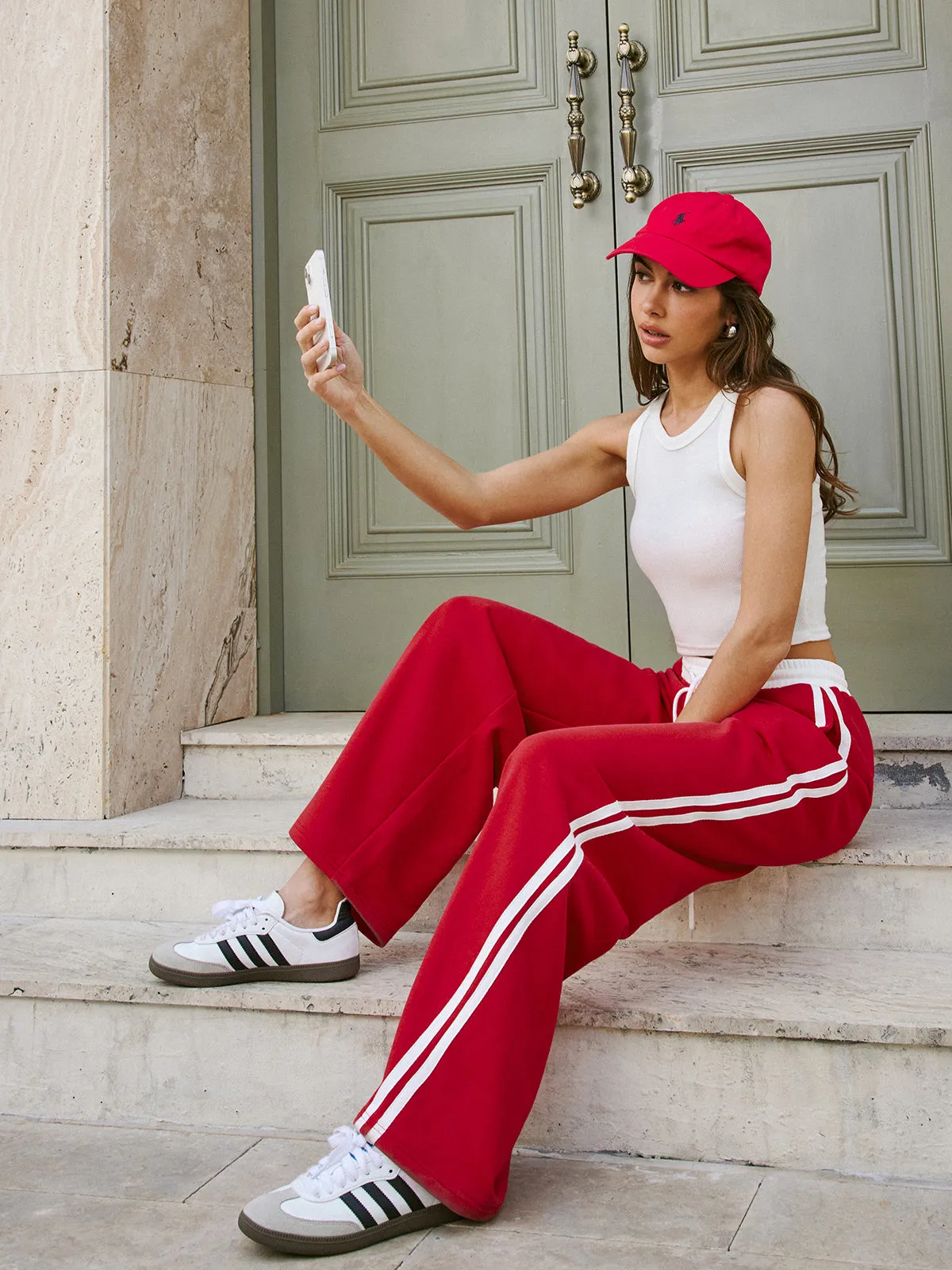Mid-Waist Drawstring Sweatpants With Side Stripe sold by COMMENSE product image thumbnail 3