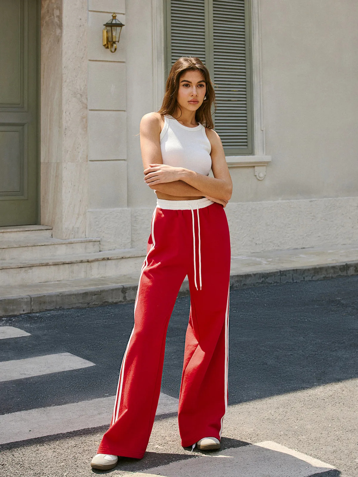 Mid-Waist Drawstring Sweatpants With Side Stripe sold by COMMENSE product image thumbnail 4