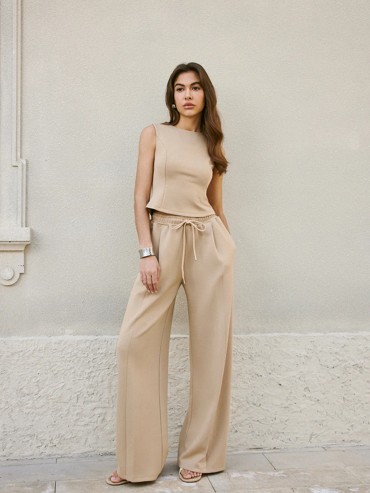 Mid-Waist Drawstring Wide-Leg Sweatpants sold by COMMENSE product image thumbnail 3