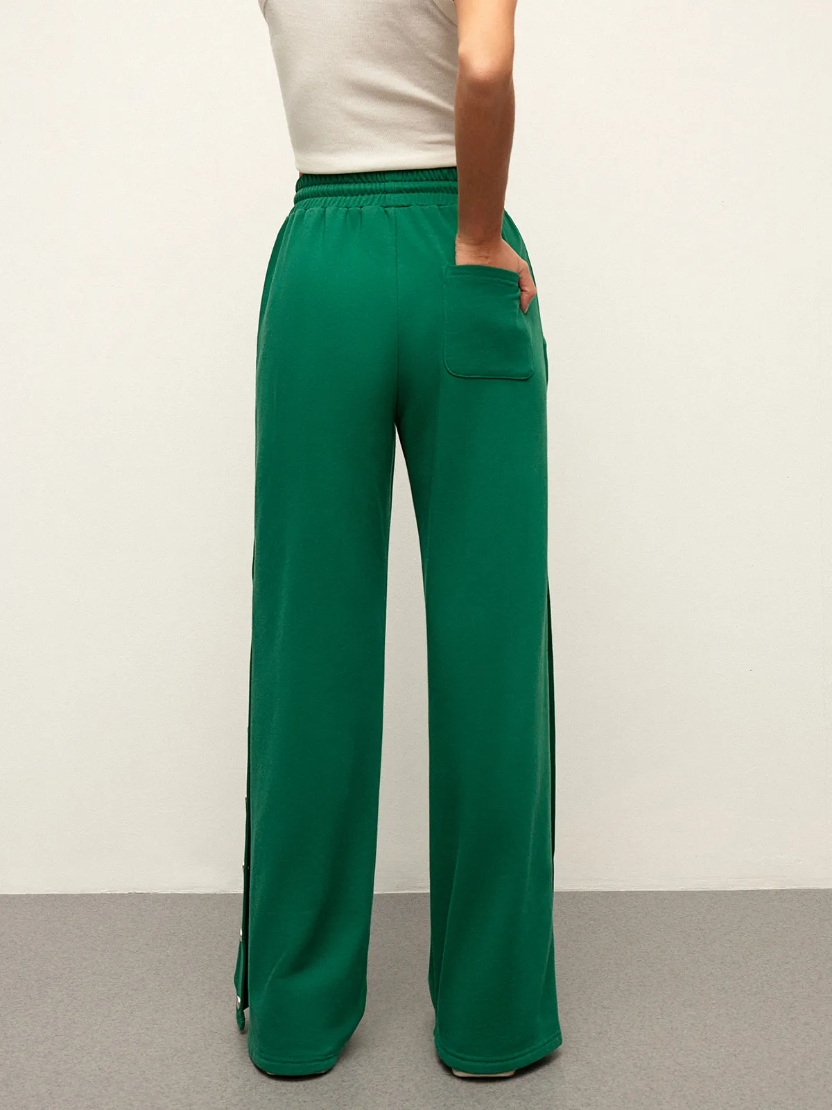 Mid-Waist Drawstring Sweatpants With Button Side Detail sold by COMMENSE product image thumbnail 5