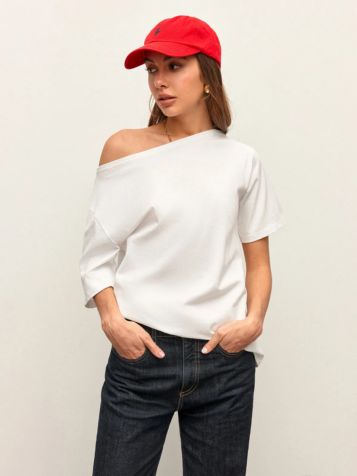 Cotton Off-Shoulder T-Shirt sold by COMMENSE product image thumbnail 3