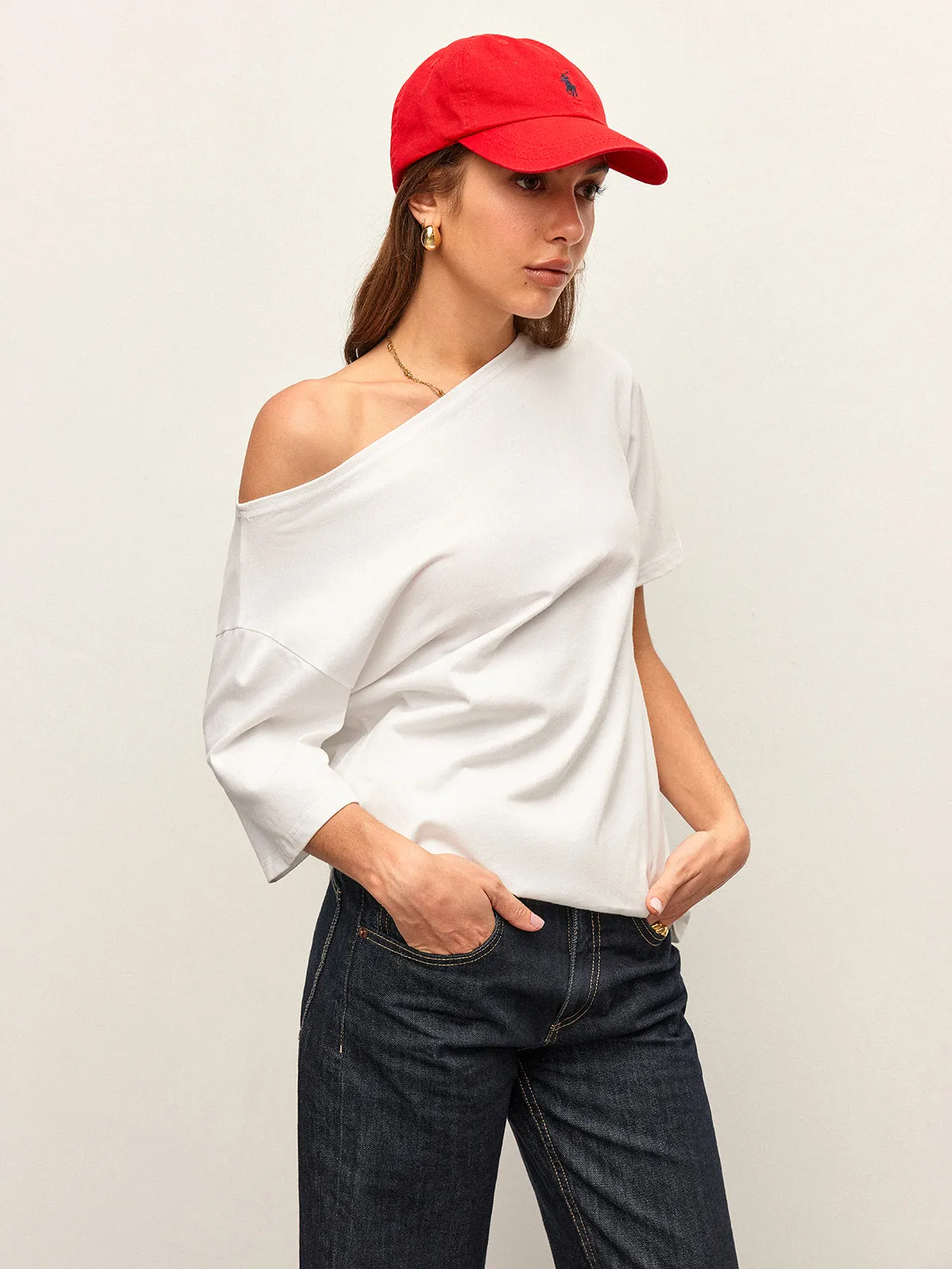 Cotton Off-Shoulder T-Shirt sold by COMMENSE