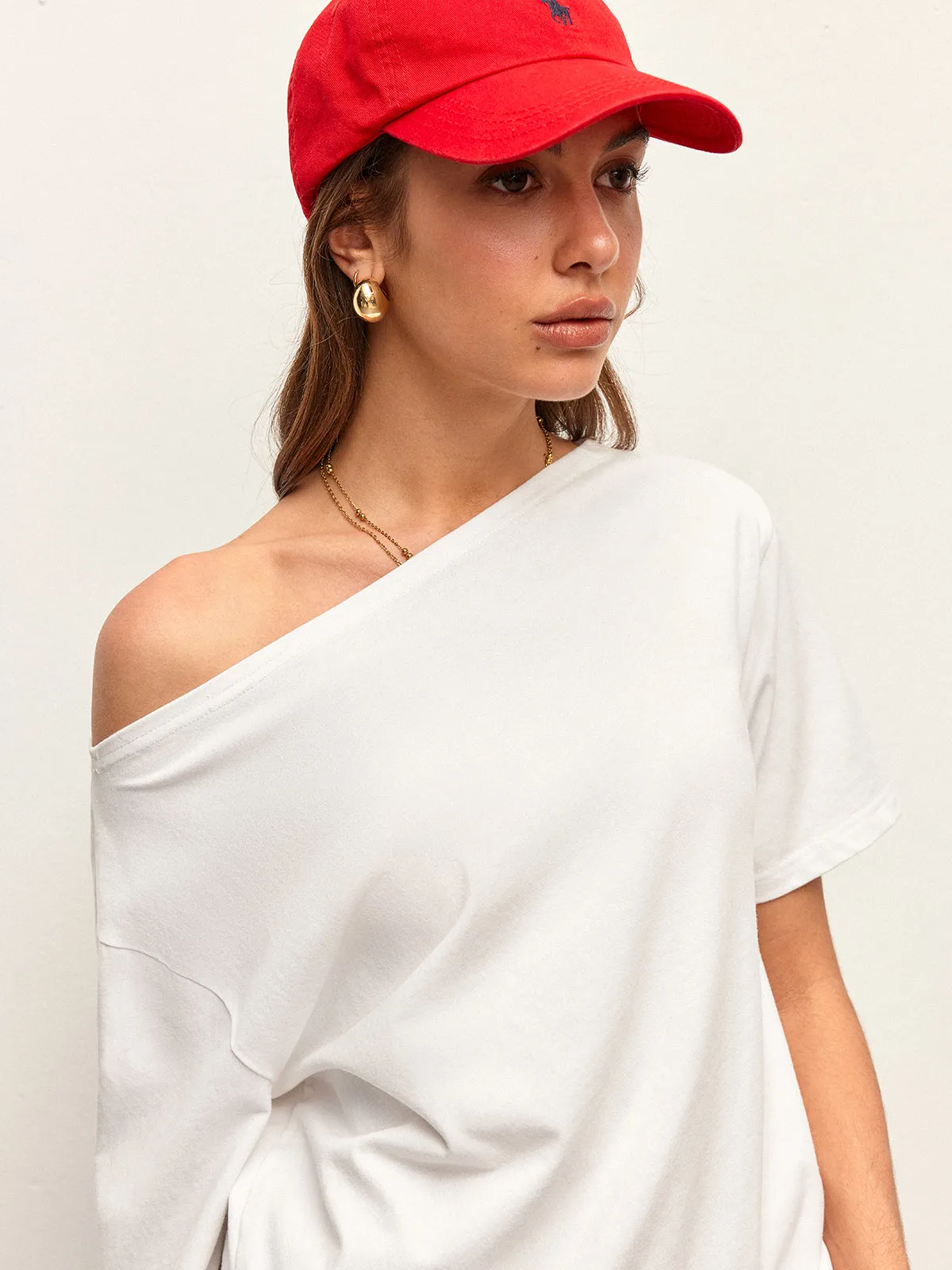 Cotton Off-Shoulder T-Shirt sold by COMMENSE product image thumbnail 5