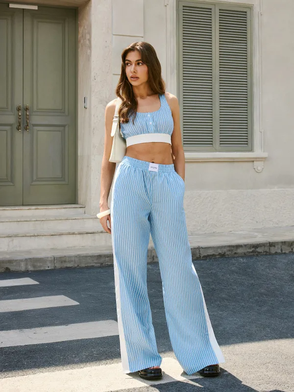 Mid-Waist Striped Side Split Pants sold by COMMENSE