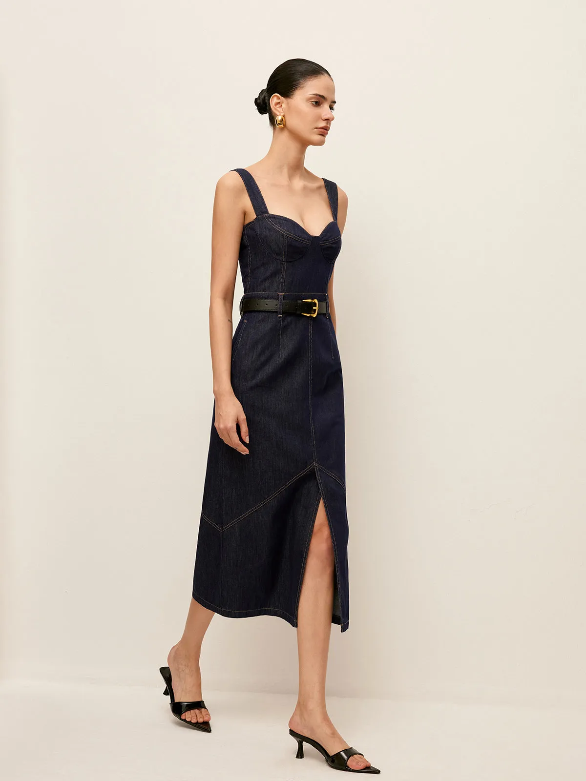 Sweetheart Denim Dress Without Belt sold by COMMENSE product image thumbnail 3