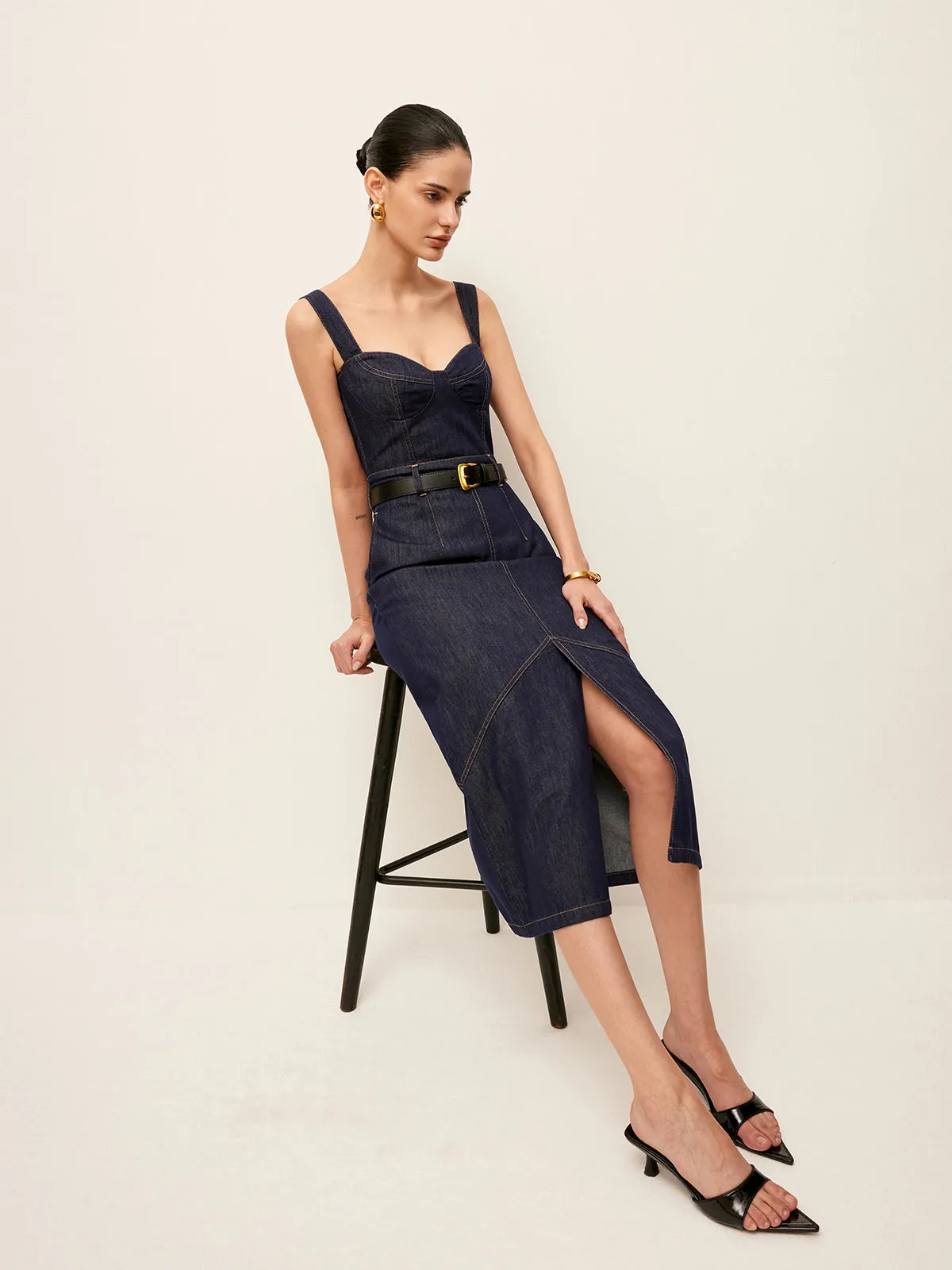 Sweetheart Denim Dress Without Belt sold by COMMENSE product image thumbnail 2