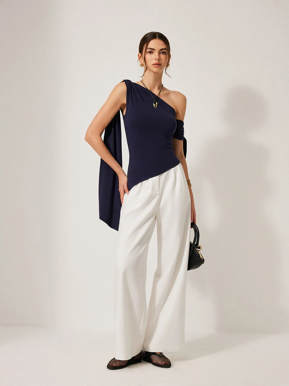 One-Shoulder Draped Tie Detail Top sold by COMMENSE product image thumbnail 2