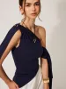 One-Shoulder Draped Tie Detail Top sold by COMMENSE