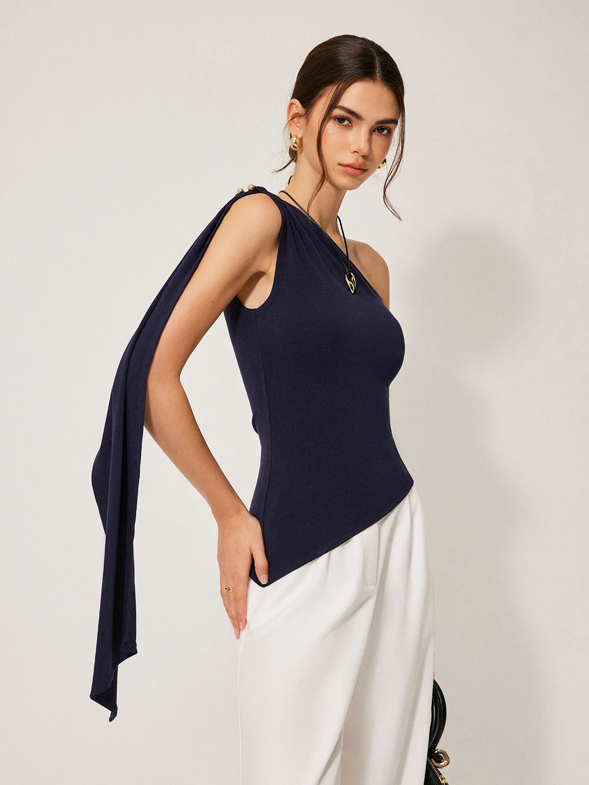 One-Shoulder Draped Tie Detail Top sold by COMMENSE product image thumbnail 5