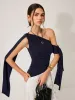 One-Shoulder Draped Tie Detail Top sold by COMMENSE