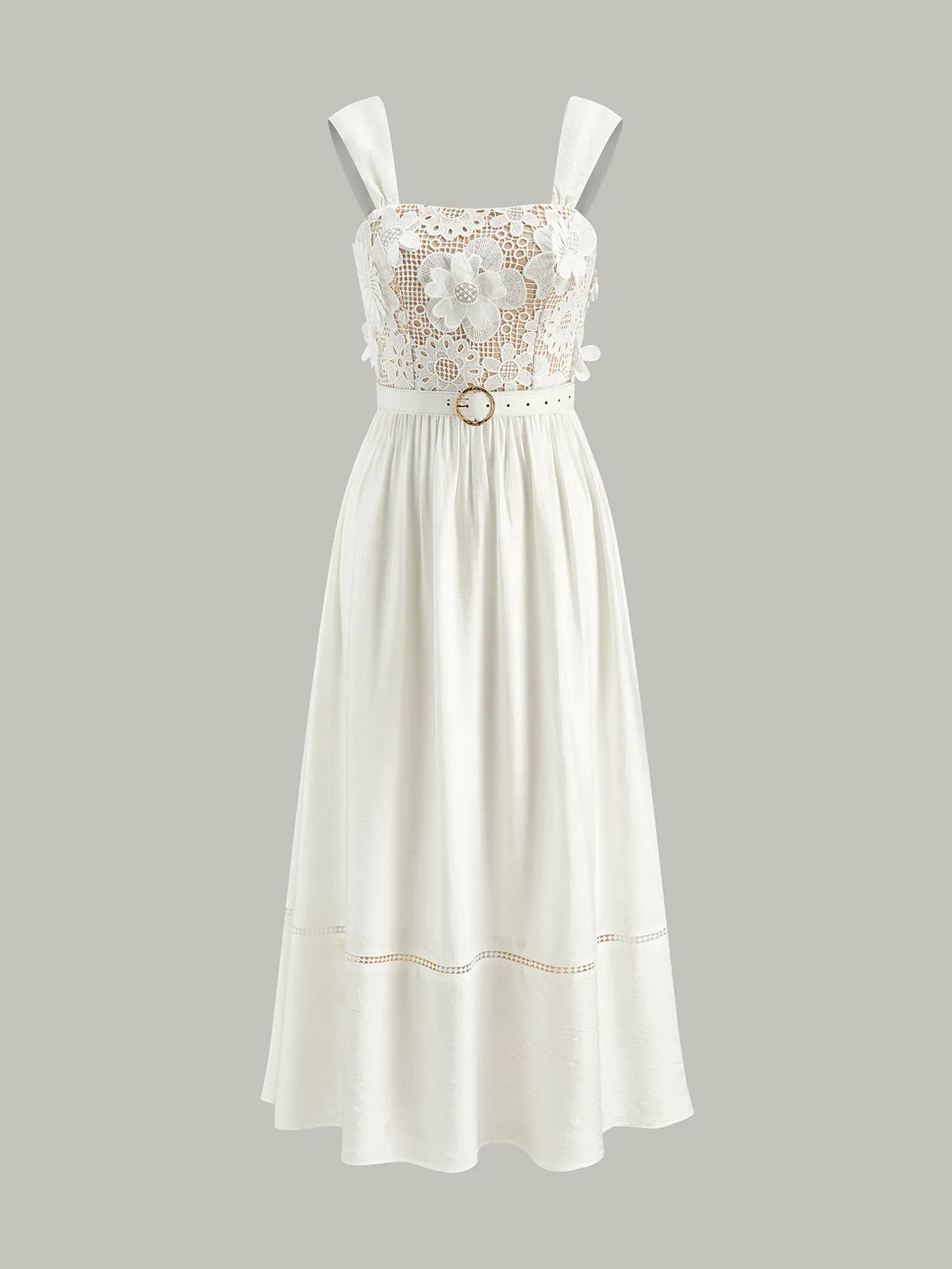 Cotton Floral Lace Belted Dress sold by COMMENSE