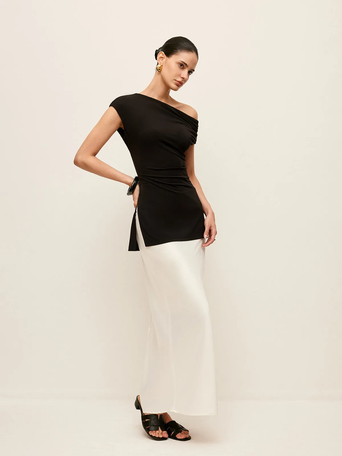 Asymmetrical-Neck Split Blouse sold by COMMENSE product image thumbnail 3