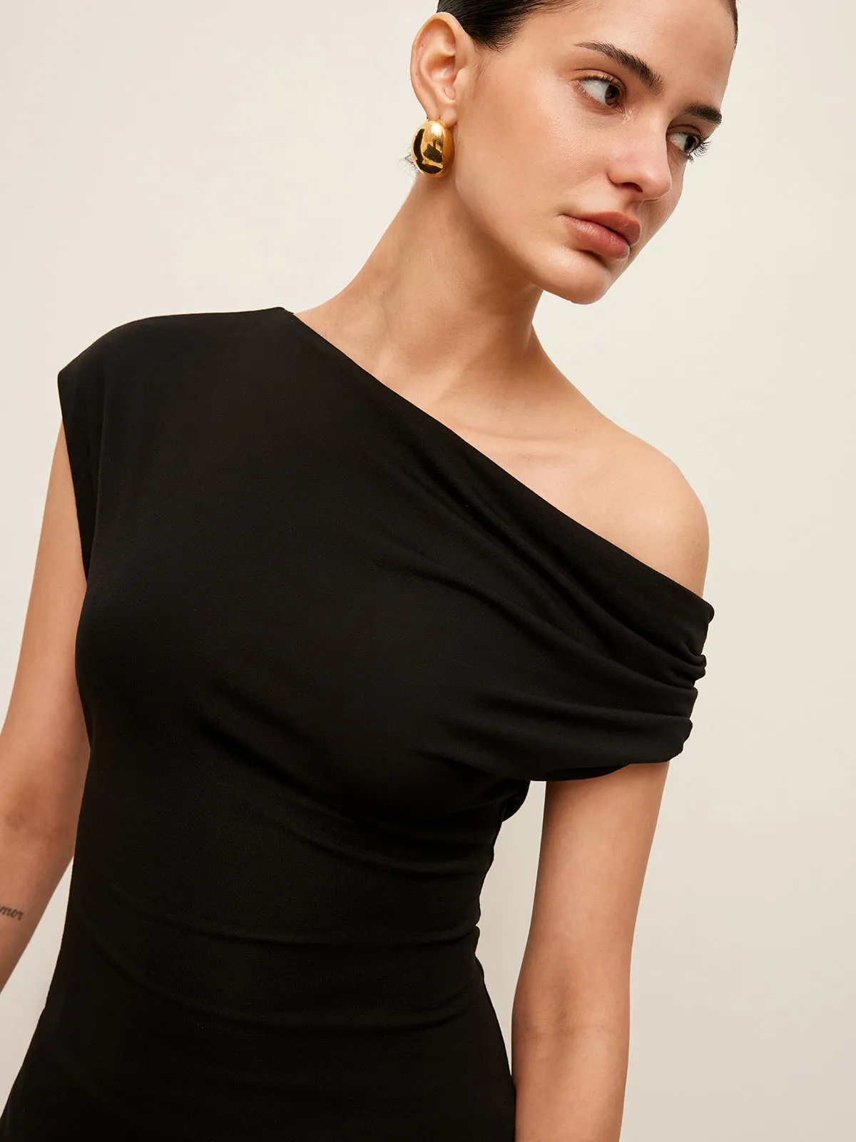 Asymmetrical-Neck Split Blouse sold by COMMENSE product image thumbnail 4