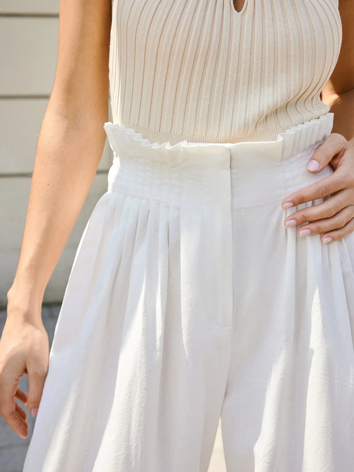 Semi-Sheer Pleated Mid-Waist Pants sold by COMMENSE product image thumbnail 3