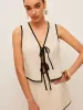 Cotton & Linen Contrast Trim V-Neck Skirt Set sold by COMMENSE