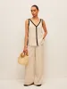 Cotton & Linen Contrast Trim V-Neck Pants Set sold by COMMENSE