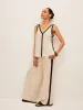 Cotton & Linen Contrast Trim V-Neck Pants Set sold by COMMENSE