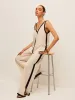 Cotton & Linen Contrast Trim V-Neck Pants Set sold by COMMENSE