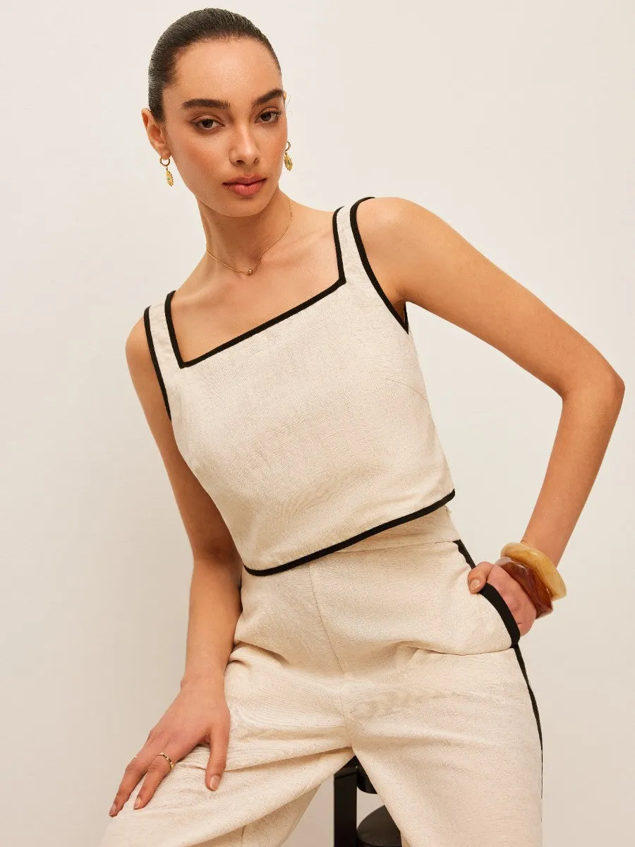 Cotton & Linen Contrast Trim Square-Neck Tank Top sold by COMMENSE product image thumbnail 3