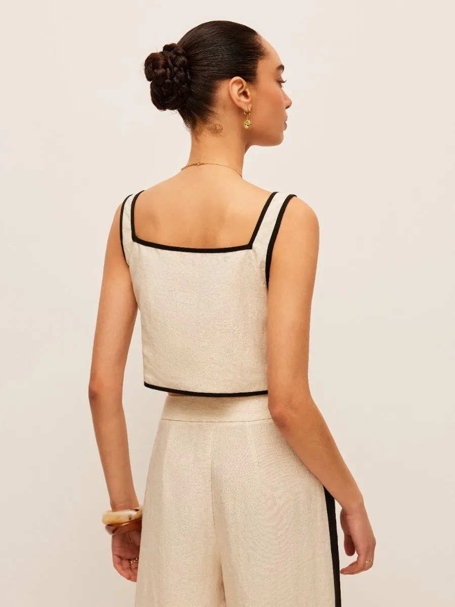 Cotton & Linen Contrast Trim Square-Neck Tank Top sold by COMMENSE product image thumbnail 4