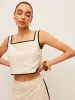 Cotton & Linen Contrast Trim Square-Neck Tank Top sold by COMMENSE
