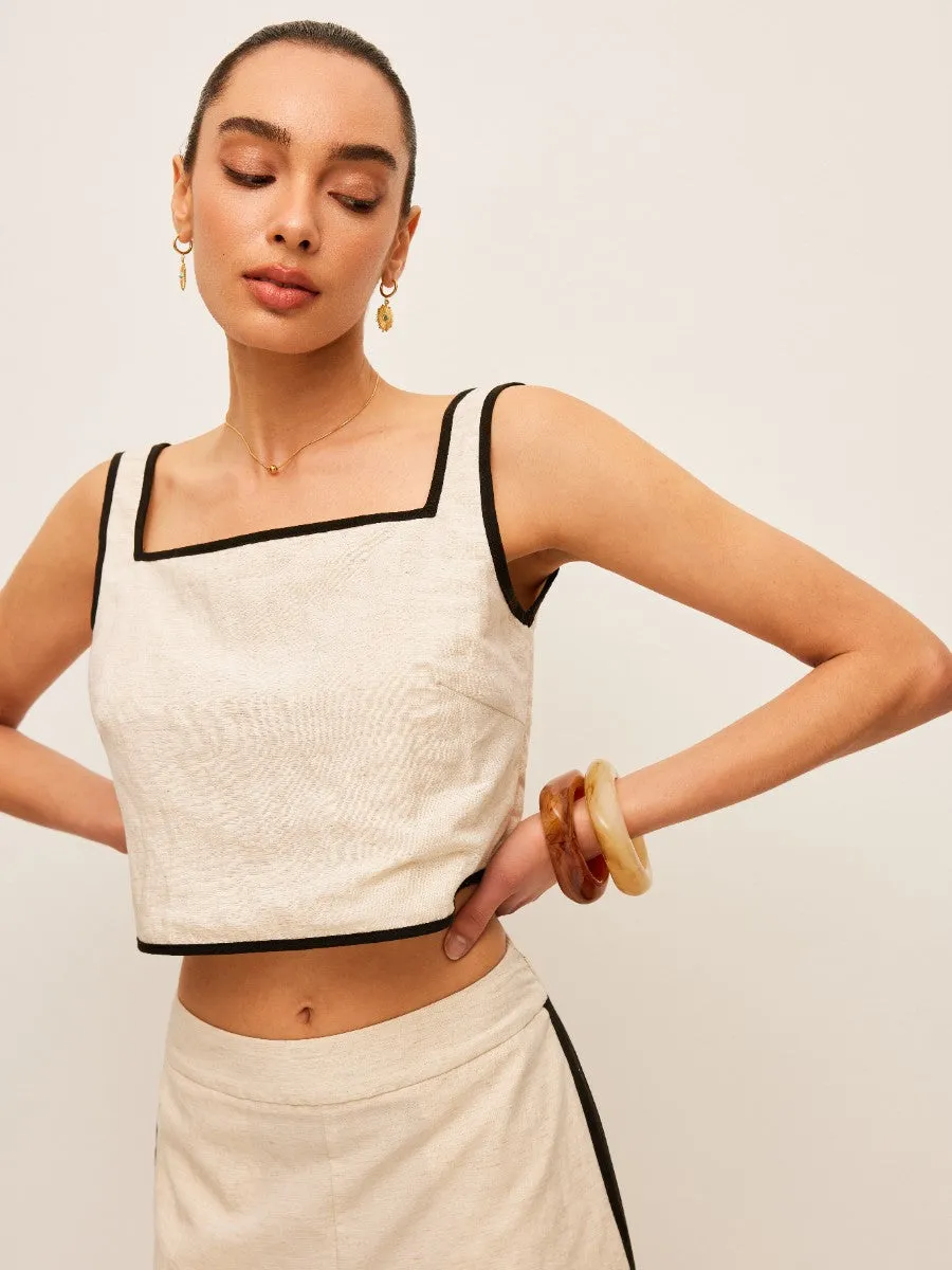 Cotton & Linen Contrast Trim Square-Neck Tank Top sold by COMMENSE product image thumbnail 5