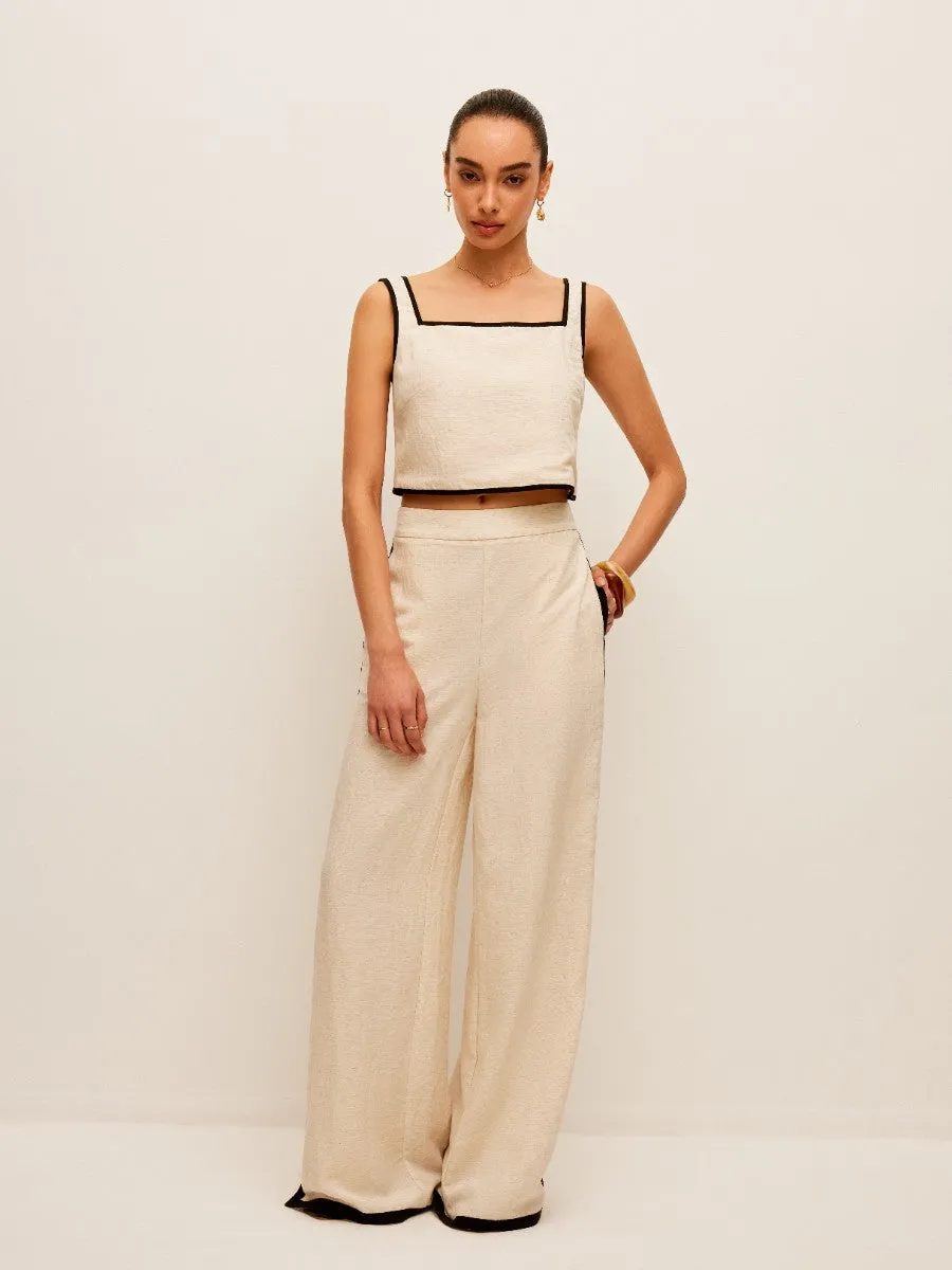 Cotton & Linen Contrast Trim Square-Neck Tank Top sold by COMMENSE product image thumbnail 2
