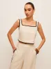 Cotton & Linen Contrast Trim Square-Neck Tank Top sold by COMMENSE