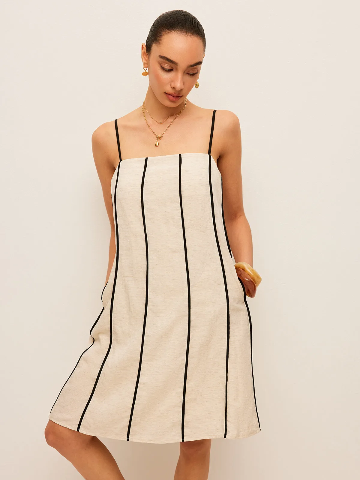 Cotton & Linen Striped Dress sold by COMMENSE product image thumbnail 3