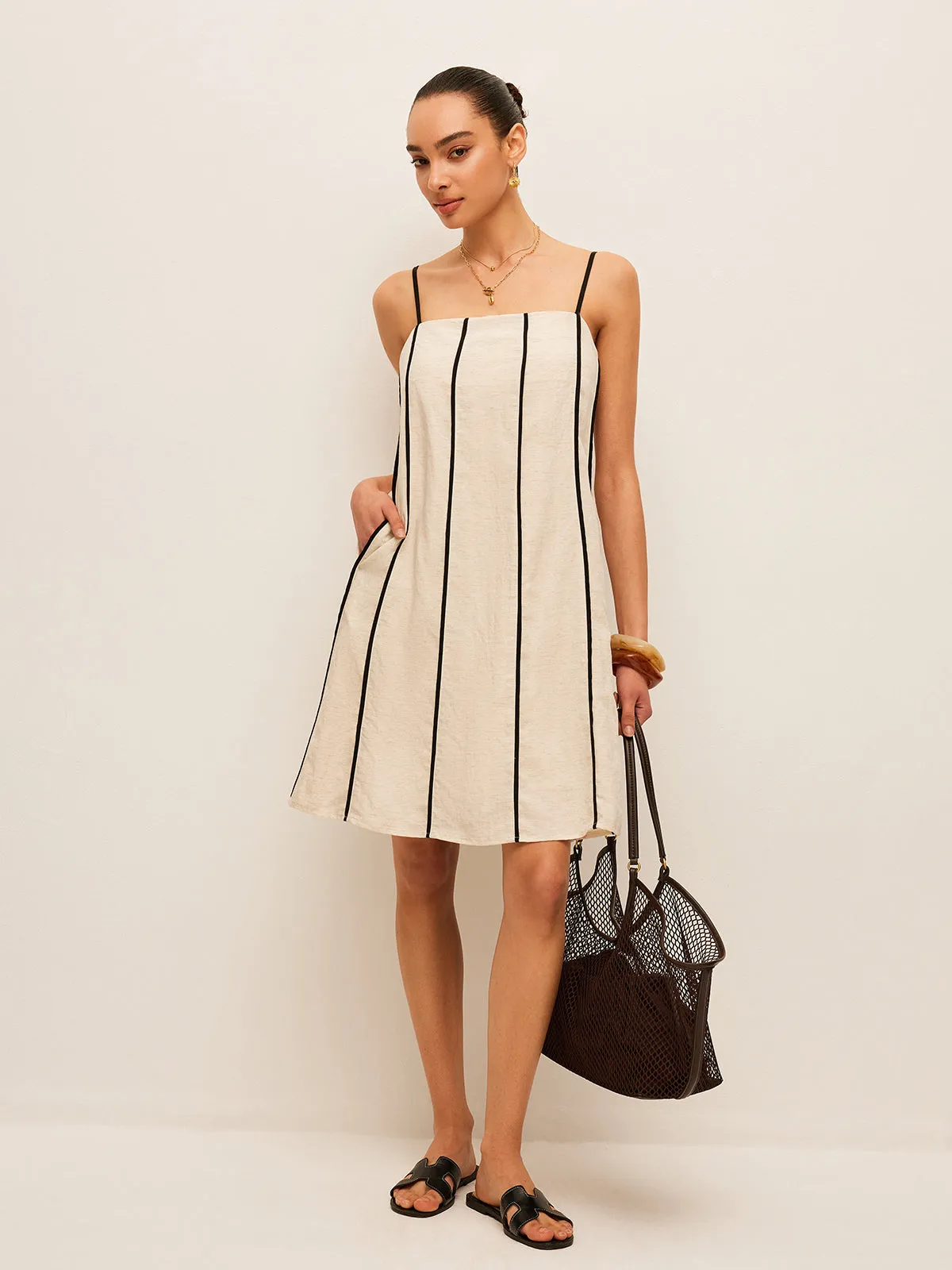 Cotton & Linen Striped Dress sold by COMMENSE product image thumbnail 4