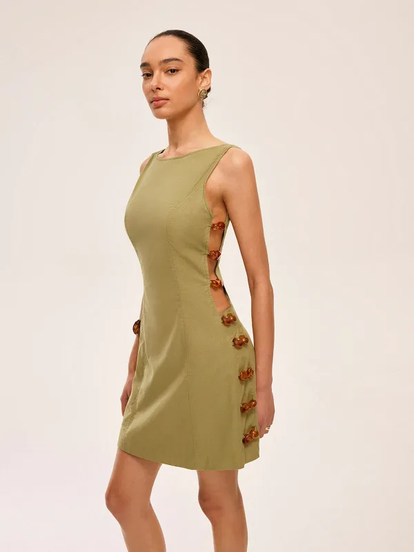 Cotton & Linen Cut-Out Side Dress sold by COMMENSE