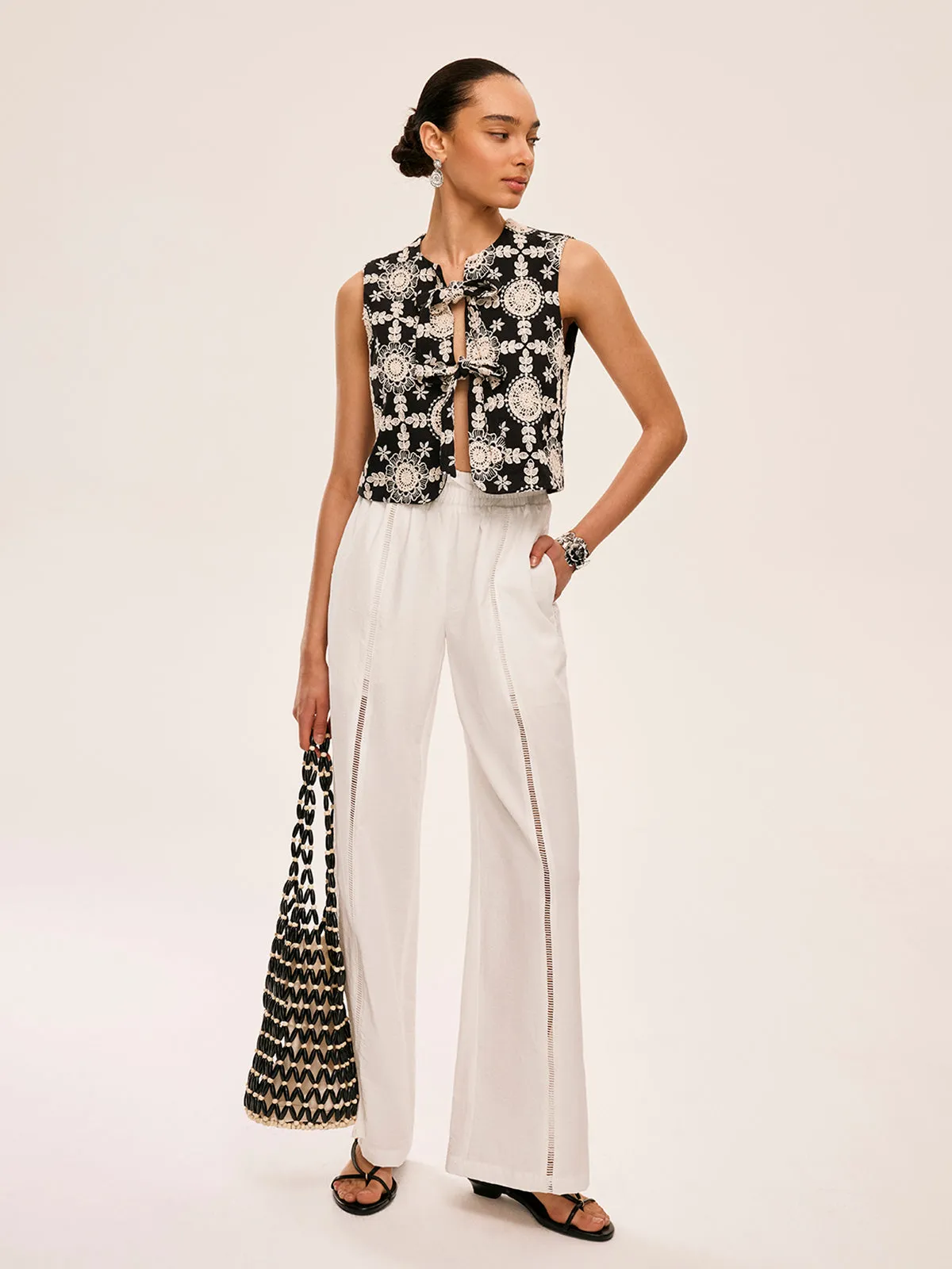 Embroidered Cotton Tie-Front Vest sold by COMMENSE product image thumbnail 2