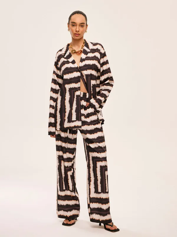 Geometric Color-Block Pants Set With Pockets sold by COMMENSE