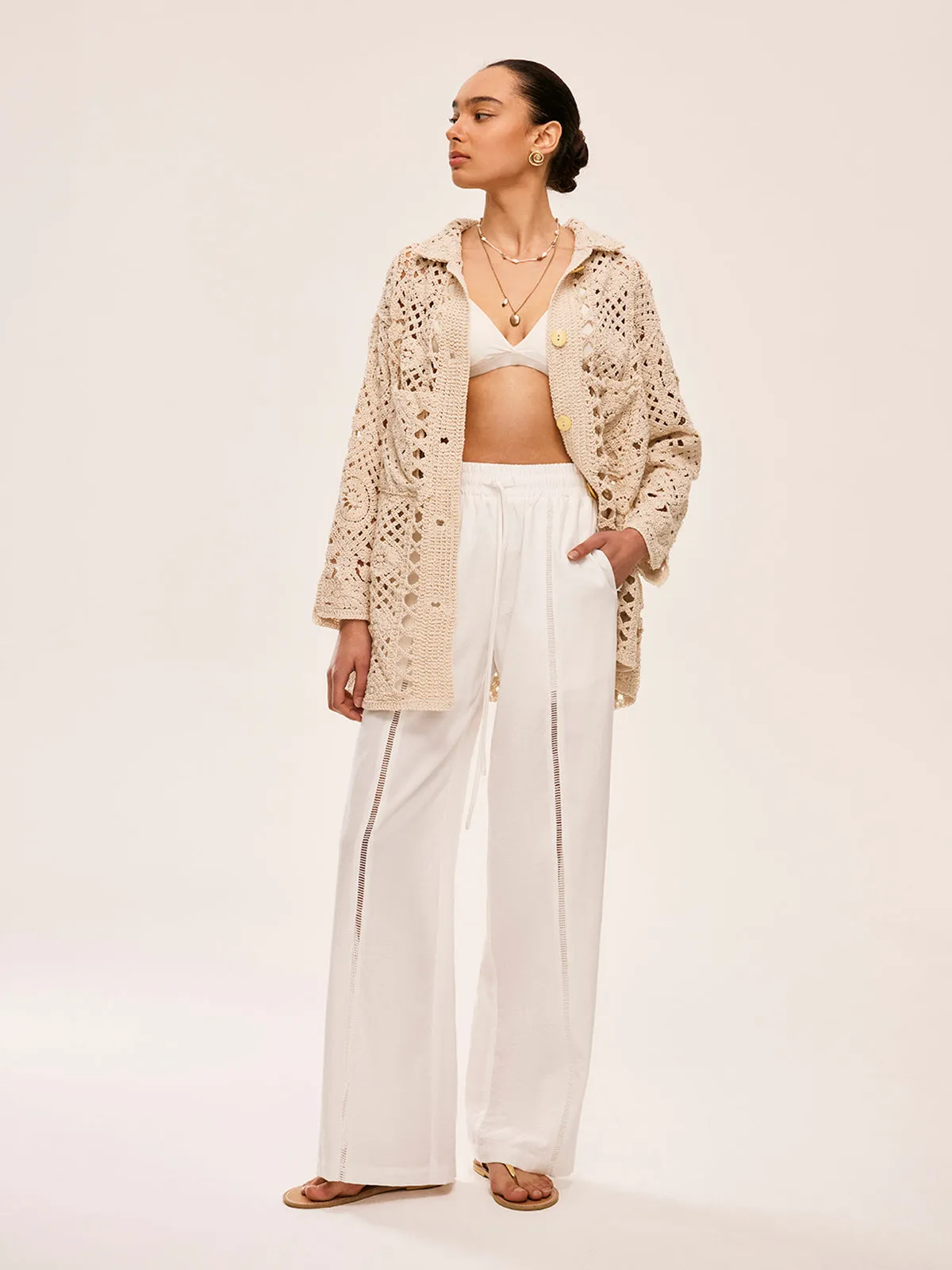 High-Waist Semi-Sheer Pants With Pockets sold by COMMENSE