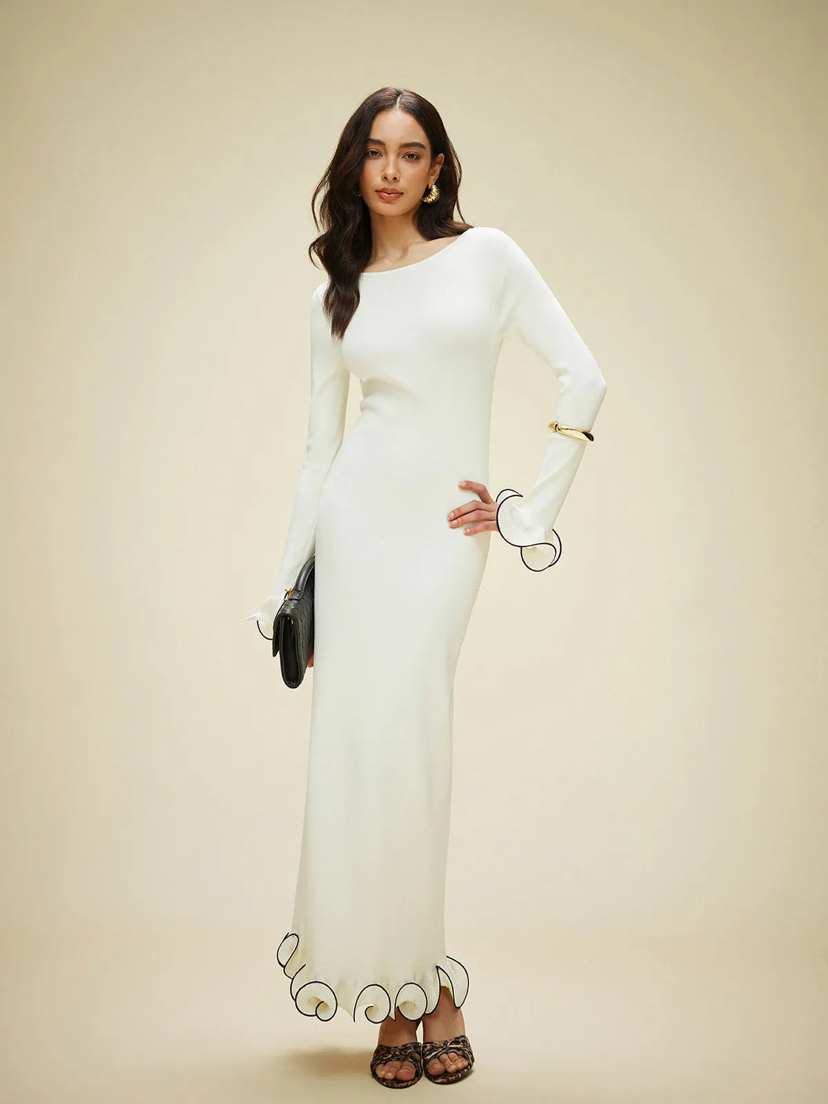 Scalloped Hem Knitted Backless Dress sold by COMMENSE product image thumbnail 5