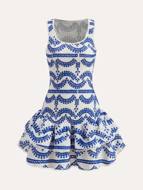 Embroidered Ruffled Sleeveless Dress sold by COMMENSE