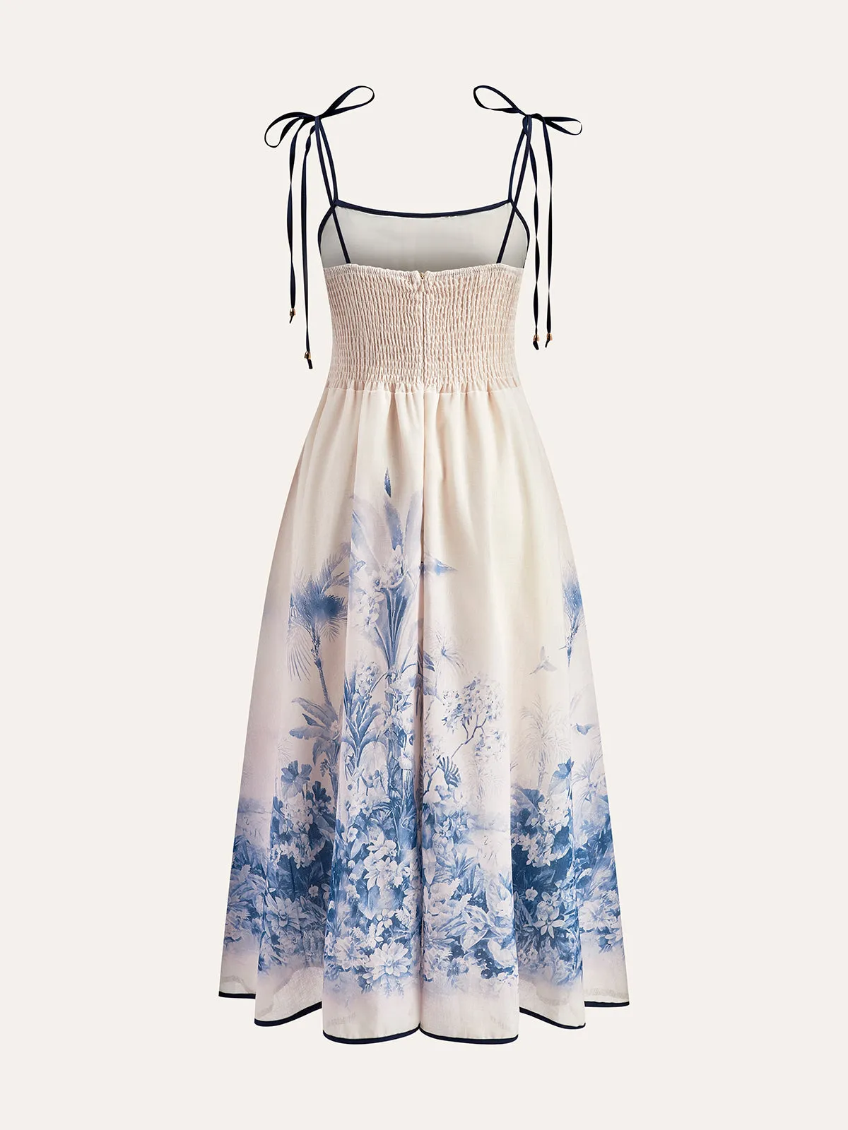 Color Block Floral Print Dress With Tie Straps sold by COMMENSE product image thumbnail 3