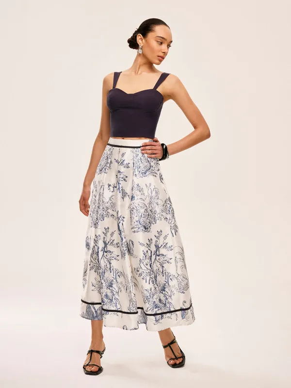 Cotton & Linen Floral Print Skirt Set sold by COMMENSE