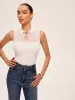 Mesh Detail Keyhole Neck Ribbed Top sold by COMMENSE