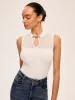Mesh Detail Keyhole Neck Ribbed Top sold by COMMENSE