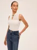 Mesh Detail Keyhole Neck Ribbed Top sold by COMMENSE
