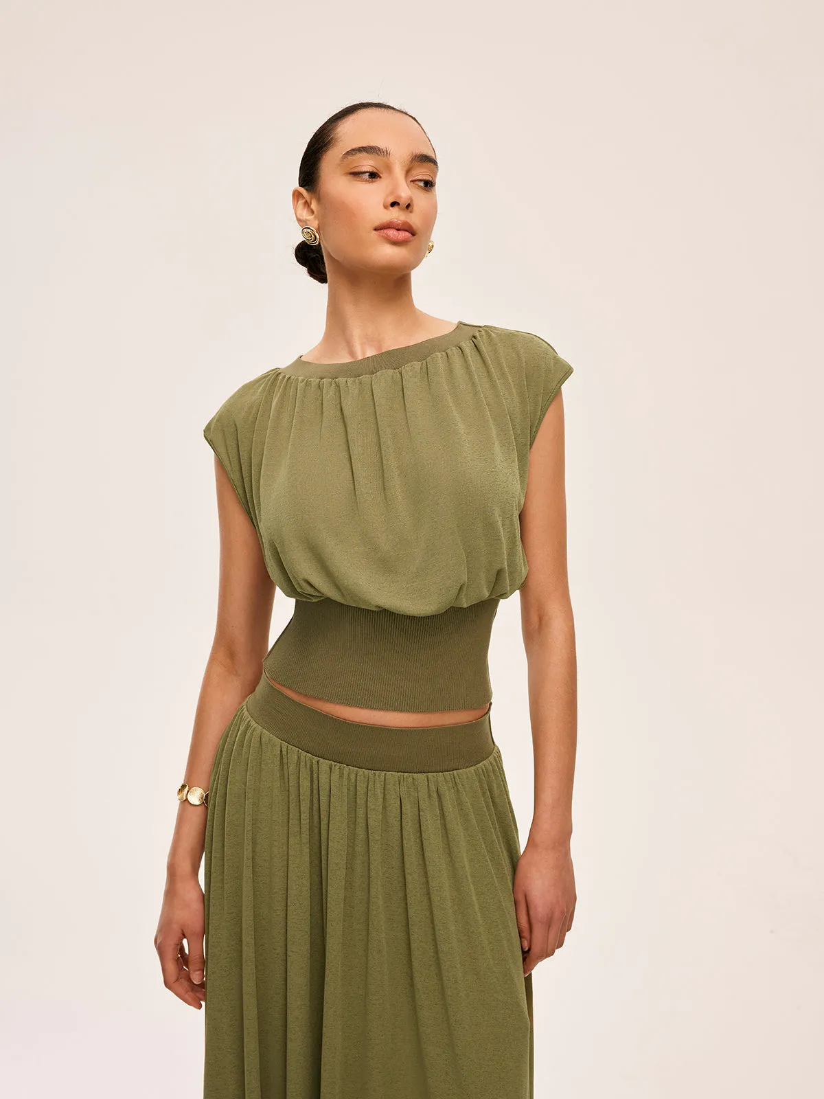 Gathered Waist Top With Flowy Skirt Set sold by COMMENSE product image thumbnail 3