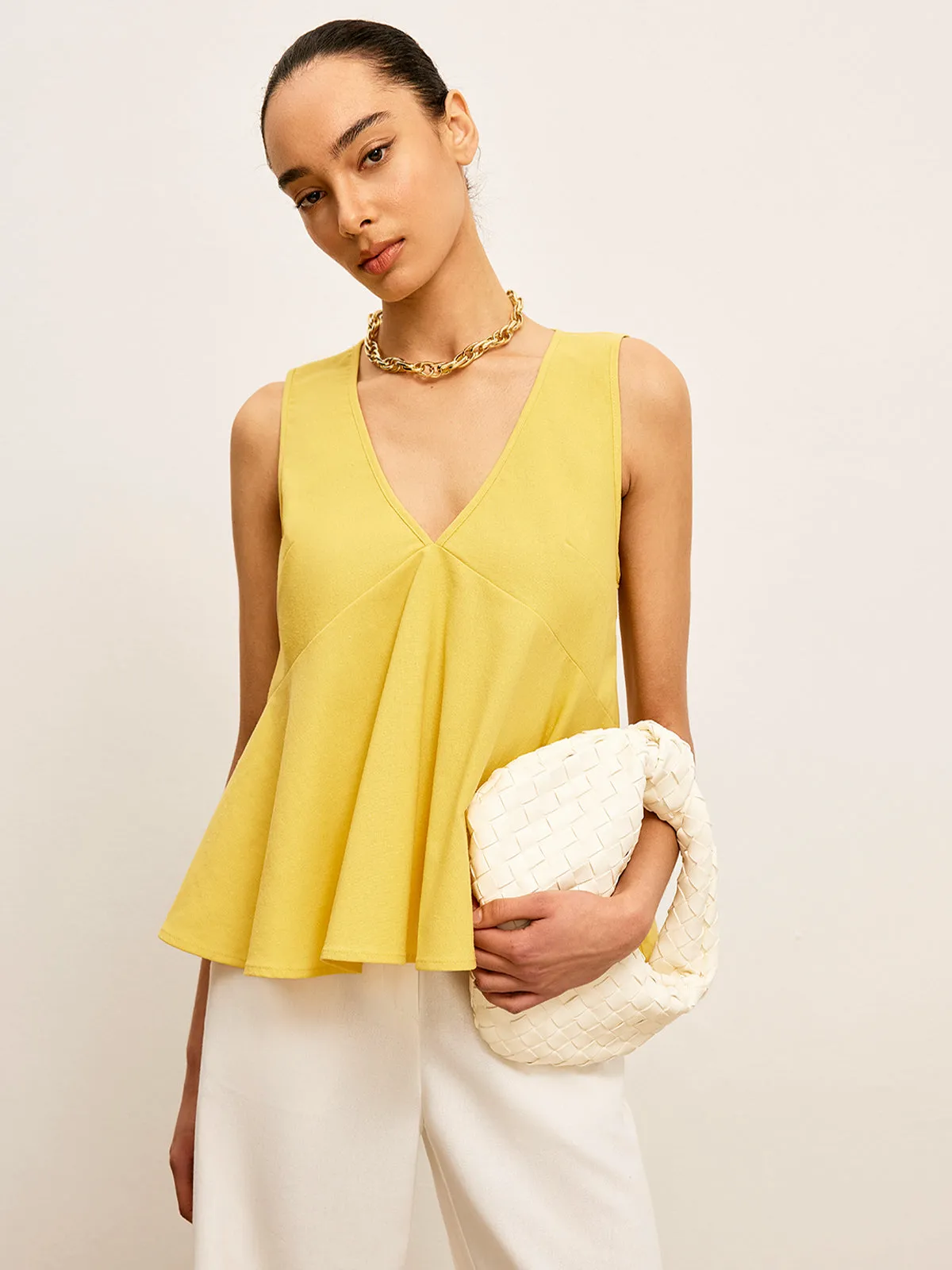 Cotton & Linen V-Neck Peplum Top sold by COMMENSE product image thumbnail 4