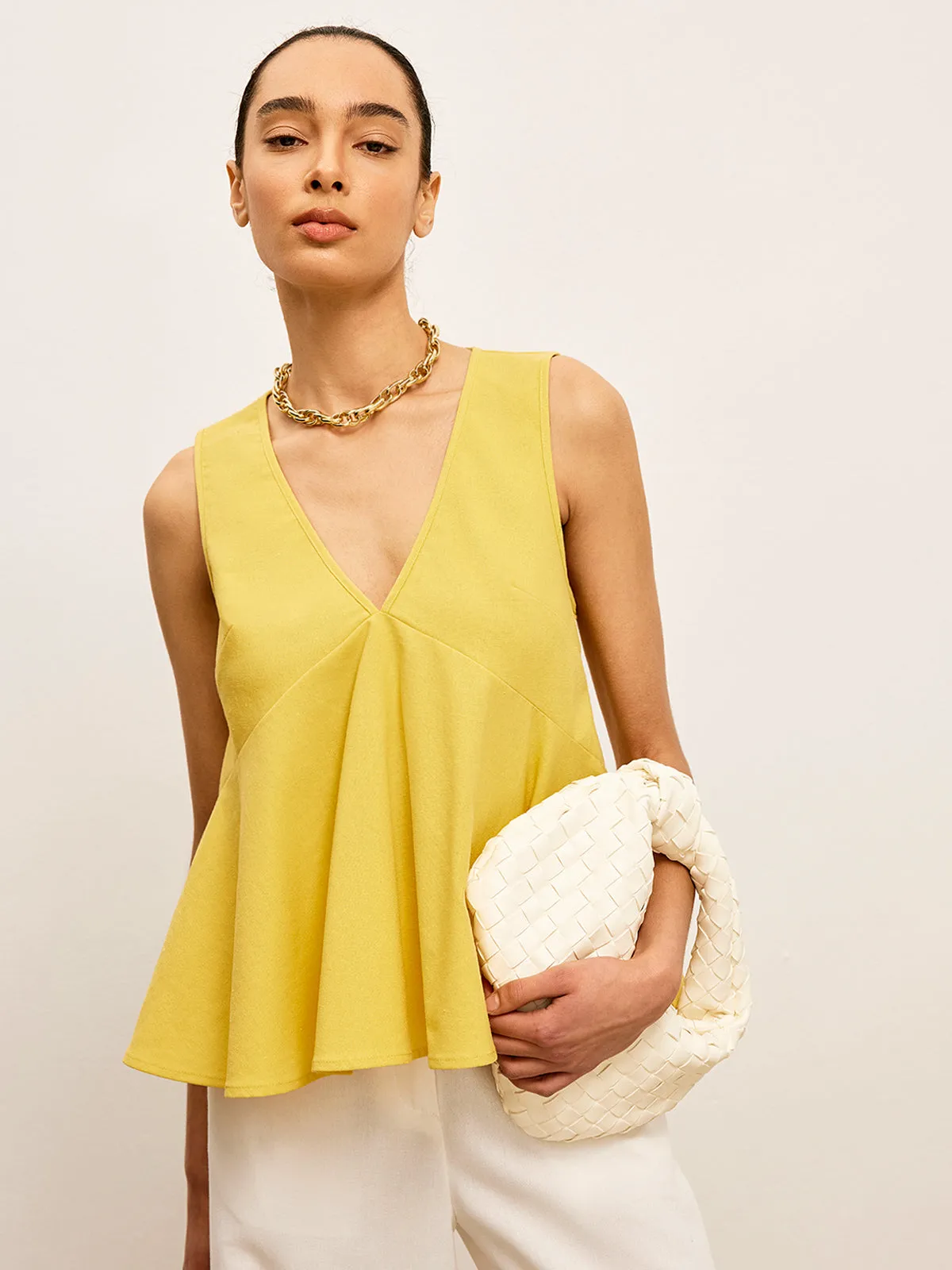 Cotton & Linen V-Neck Peplum Top sold by COMMENSE product image thumbnail 5