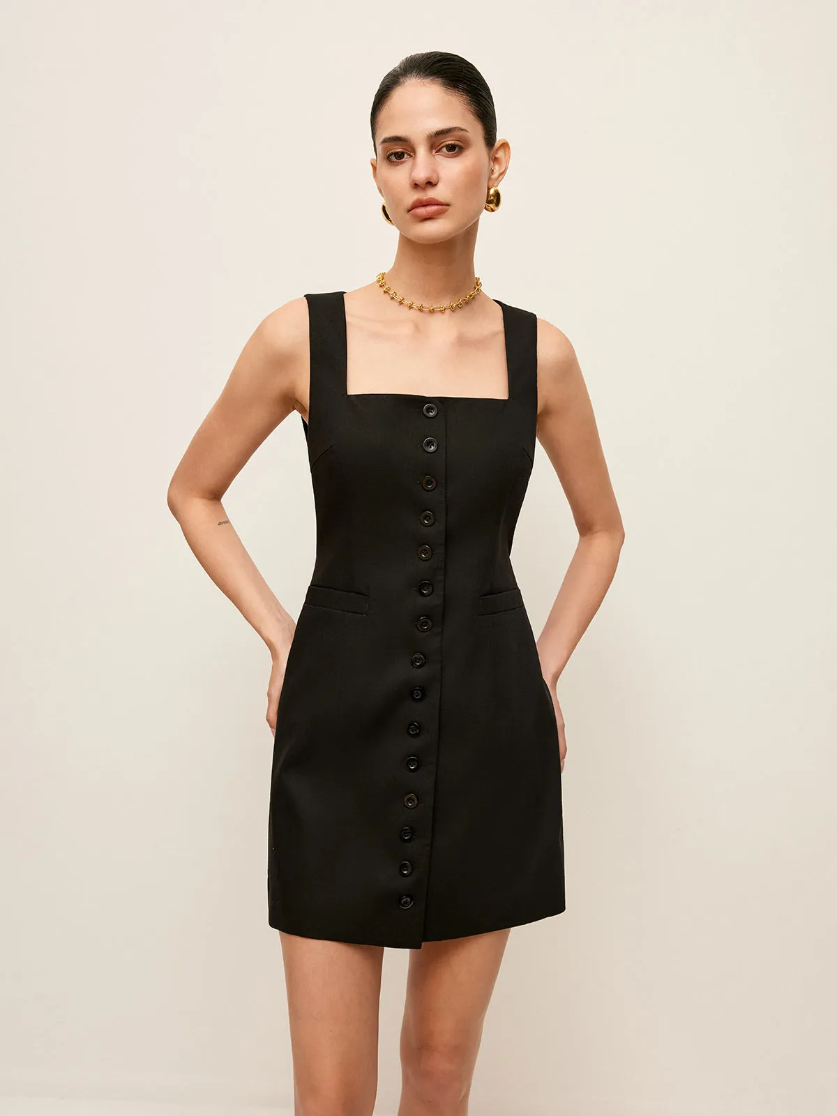 Cotton & Linen Button-Front Dress With Pockets sold by COMMENSE product image thumbnail 5