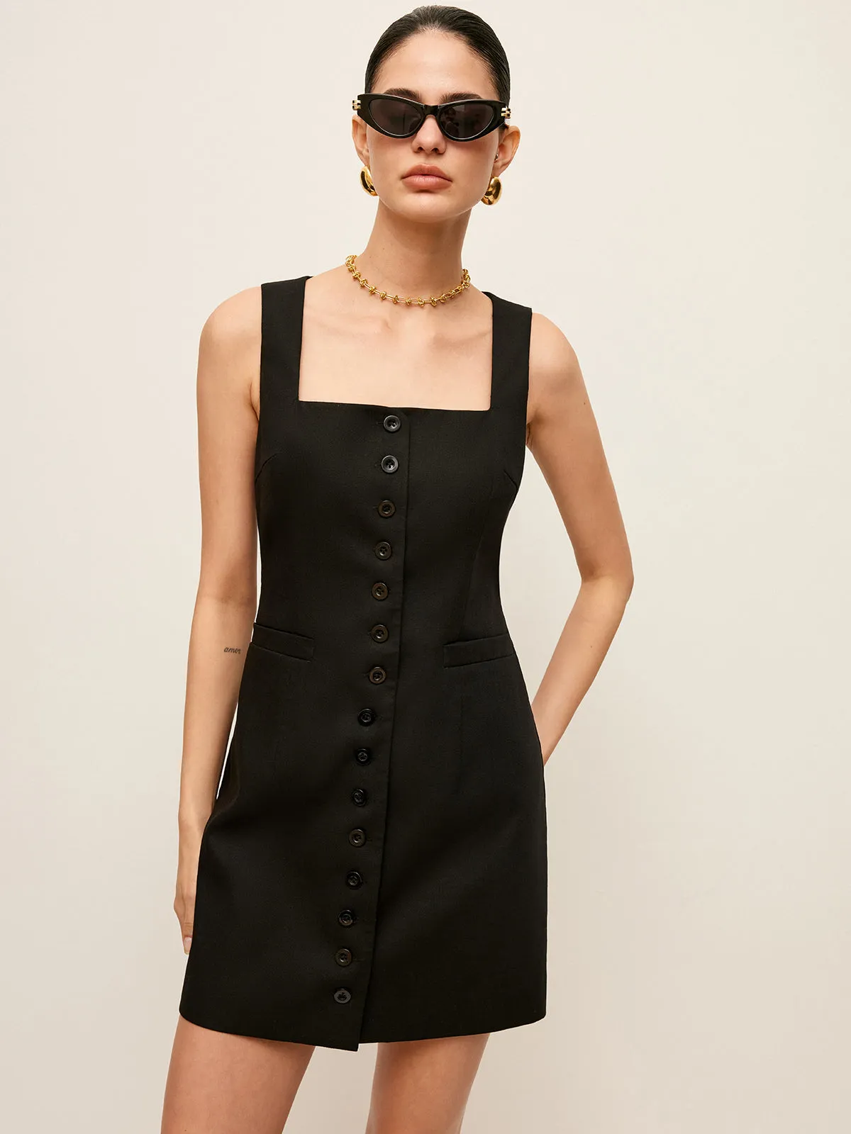 Cotton & Linen Button-Front Dress With Pockets sold by COMMENSE product image thumbnail 3