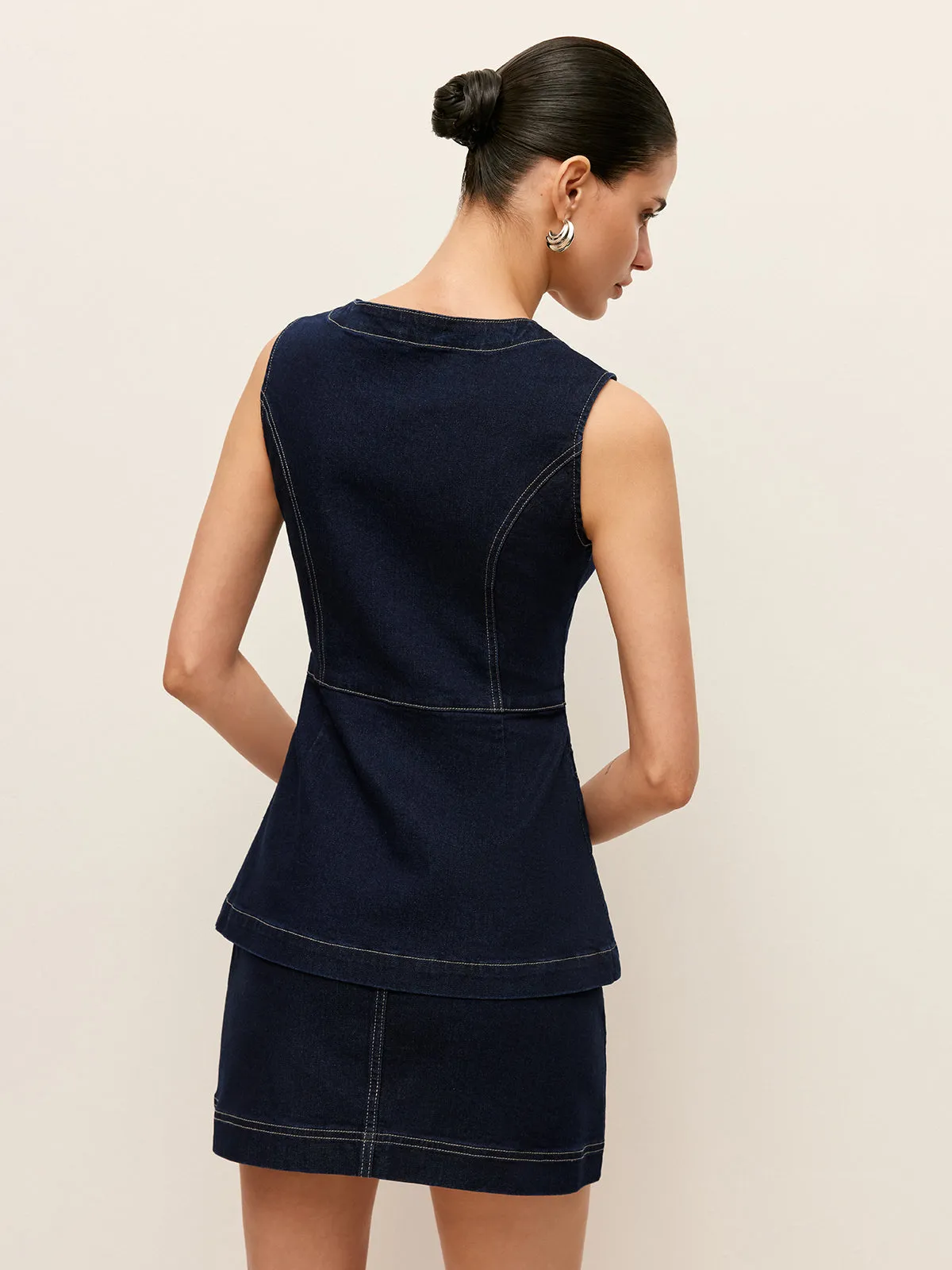 Denim Button-Front Vest With Pockets sold by COMMENSE product image thumbnail 5