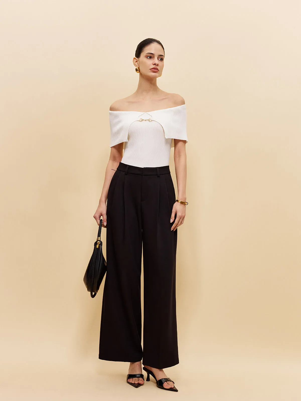 Off-Shoulder Chain Detail Ribbed Knit Top sold by COMMENSE product image thumbnail 2